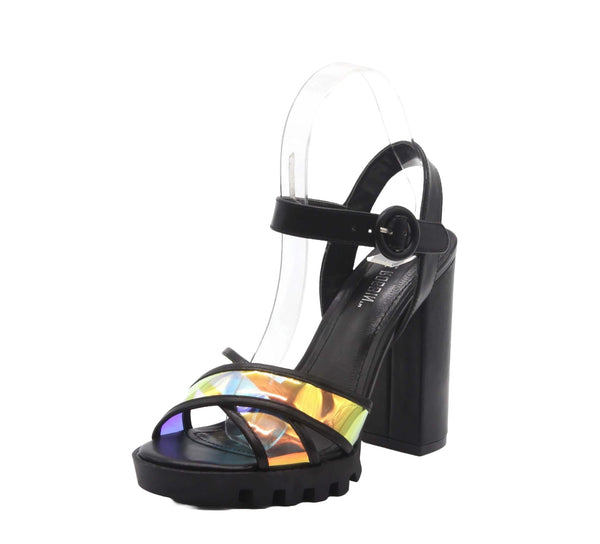 Cape Robbin Speechless Black Lug Sole Clear Strap Open Toe Platform Sandals
