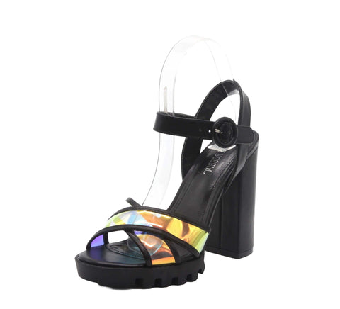 Cape Robbin Speechless Black Lug Sole Clear Strap Open Toe Platform Sandals