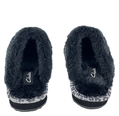 Clarks Scuff Slip-On Cosy Open Back Comfort Clog Slipper Mule Slipper Black/Grey Leopard