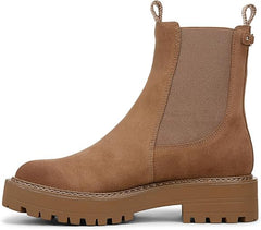 Sam Edelman Laguna Almond Taupe Leather Chelsea Moto Rounded Toe Pull On Boots