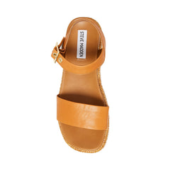 Steve Madden Malden Cognac Leather Fashion Ankle Strap Platform Wedge Sandals