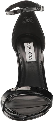Steve Madden Mallor Black Patent Ankle Strap Round Open Toe Wedge Heeled Sandals