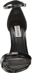 Steve Madden Mallor Black Patent Ankle Strap Round Open Toe Wedge Heeled Sandals