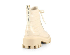 Schutz Egg Shell Croco Womens Rounded Toe Lace Up Fashion Chunky Boots