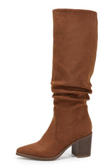 Huiyuzhi D2Y031 Brown Pointed Toe Mid Heel Side Zip Knee High Boots Tall Booties 7
