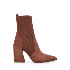 Steve Madden Tackle Taupe Suede Pull-On Asymmetrical Stacked Heeled Boots