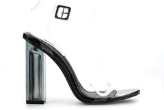 Cape Robbin Maria-2 Lucite Clear Strappy Block High Heel Open Peep Toe Sandals