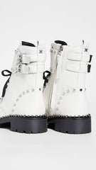 Sam Edelman Jennifer Bright White Leather Lace Up Studded Combat Ankle Boots