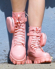 Cape Robbin Monalisa Pink Pastel Chic Chunky Platform Lace Up Pouch Combat Boots