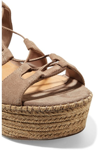 Schutz Hudson Neutral Lace-Up Suede Wedge Sandals Taupe Suede Flatform Platform