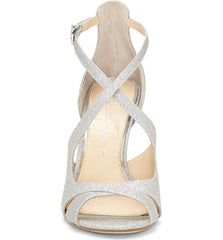 Jessica Simpson Averie Silver Glitter Open Toe High Heel Formal Stiletto