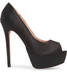 Lauren Lorraine Black Peep-Toe Platform Pump Super High Heel Formal Pumps