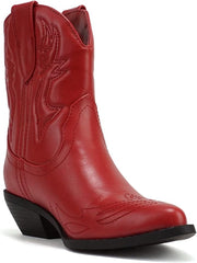 Soda Rigging Red Pu Pull On Pointed Close Toe Cowgirl Western Ankle Boots Wide