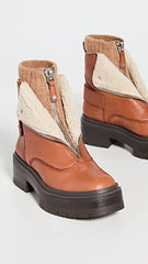 Sam Edelman Linds Brown Leather Chunky Heel Rounded Toe Zipper Ankle Boots
