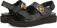 Sam Edelman Arlo Black Basketweave Open Toe Velcro Straps Raffia Sport Sandals