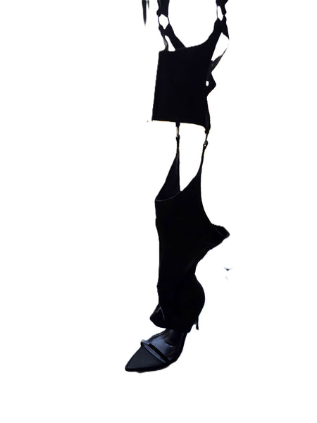 Cape Robbin Gealia Black Stiletto Heel Pointed Toe Thigh High Gladiator Sandals