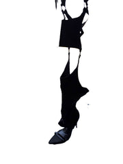Cape Robbin Gealia Black Stiletto Heel Pointed Toe Thigh High Gladiator Sandals
