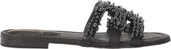 Sam Edelman Bay Black Perla Slide Mule Open-Toe Slip-On Leather Flats Sandals