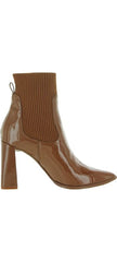 Steve Madden Scavenge Cognac Patent Pull On Pointed Toe Stylish Heeled Boots