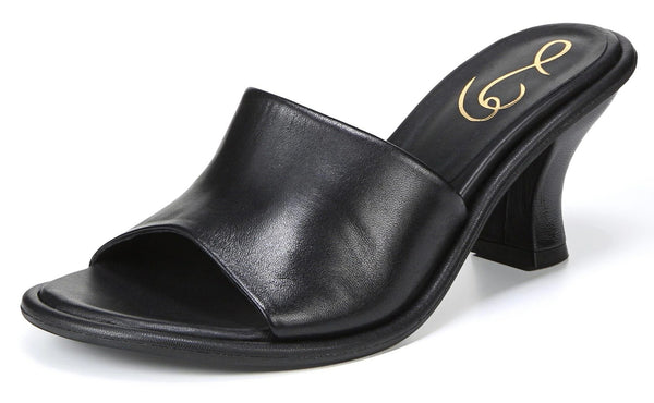 Sam Edelman Aida Black Rounded Open Toe Slip On Block Heel Leather Dress Mules
