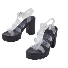 Cape Robbin Toffee Black Platform Clear Lug Sole High Heel Sandals