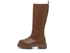 Steve Madden Priority Cognac Leather Chunky Lug Sole Rounded Toe Pull On Boots