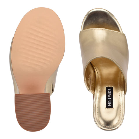 Nine West Flower Platino Slip On Rounded Open Toe Retro Platform Sandal