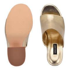 Nine West Flower Platino Slip On Rounded Open Toe Retro Platform Sandal