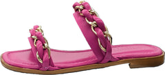 Schutz Vallen Hot Pink Braided Chain Straps Embellished Upper Flats Sandals
