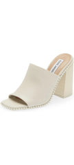 Steve Madden Decoded Bone White Pearl Open Toe Block Heeled Mule Slip On Sandal