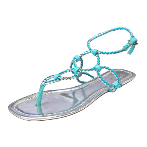 Schutz Veda Celeste Prata Flat Sandals Thong Flat Fashion Strappy Sandals