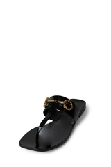 Jeffrey Campbell A Lil Bit Black Shiny Slip On Open Toe Flat Thong Sandals