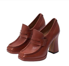 Sam Edelman Jeanette Dark Mocha Leather Square Toe Slip On High Platform Loafers