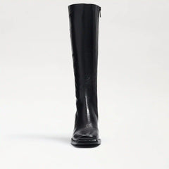 Sam Edelman Tamea Black Washed Leather Squared Toe Stacked Heel Western Boots