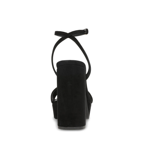 Steve Madden Lessa Black Suede Open Rounded Toe Platform Ankle Strap Sandal