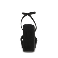 Steve Madden Lessa Black Suede Open Rounded Toe Platform Ankle Strap Sandal