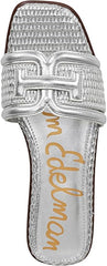 Sam Edelman Irina Silver Raffia Leather Squared Open Toe Flat Wide Slide Sandals