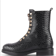 Jeffrey Campbell TONETTE Black Snake Embellished Block Chunky Heel Combat Boots