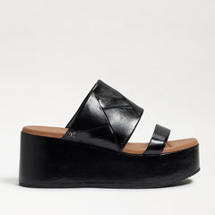 Sam Edelman Sasha Black Slip On Open Toe Strappy Wedge Heel Platforms Sandals