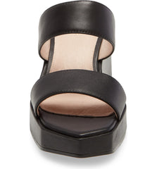 Cecelia New York BAILY Platform Slide Sandal Black Leather Open Toe Wedge Mules