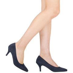 ILLUDE Cherry Navy Suede Classic Pointed Toe Comfortable Stiletto Heel Pumps Shoes