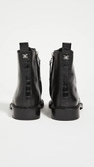 Sam Edelman Nina Black Leather Lace Up Rounded Toe Chunky Heel Combat Ankle Boot