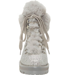 Jessica Simpson Norina Fashion Silver Rhinestone Lace Up Combat Ankle Booties