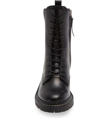 Sam Edelman Lex Black Leather Chunky Heel Rounded Toe Lace Up Ankle Combat Boots