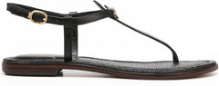 Sam Edelman Gigi Black Signet Embossed Open Toe Ankle Strap Flats Wide Sandals