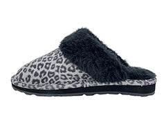 Clarks Scuff Slip-On Cosy Open Back Comfort Clog Slipper Mule Slipper Black/Grey Leopard