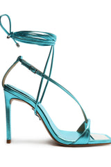 Schutz Vikki Turquesa Ankle Strap Lace Up Open Toe Stiletto Heel Sandals