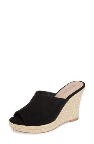 Charles David Lawrence Black High Platform Open Toe Espadrille Wedge Sandals