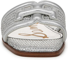 Sam Edelman Irina Silver Raffia Leather Squared Open Toe Flat Wide Slide Sandals