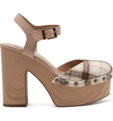 Jessica Simpson Draiye Light Nude Plaid Chunky Ankle Strap Clog Platform Pumps